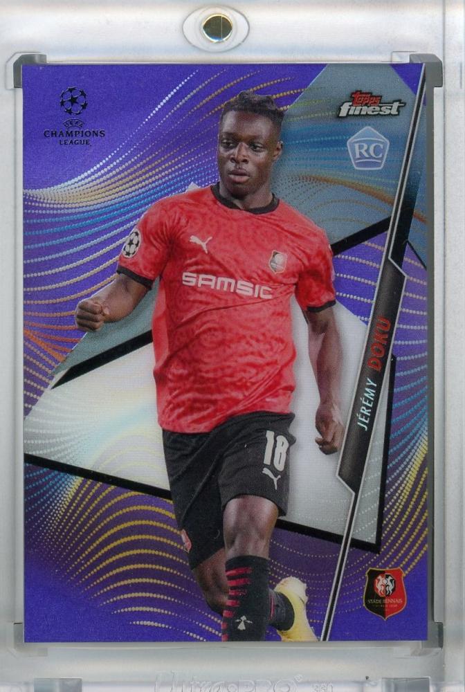 2020-21 Topps Finest UEFA Champions League Stade Rennais FC Jeremy Doku Base Purple parallel card 018 of 250