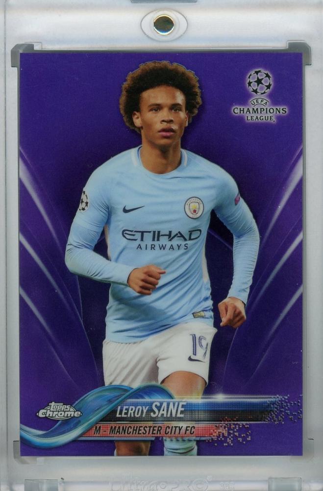 2017-18 Topps Chrome UEFA Champions League Leroy Sane Manchester City FC Purple parallel trading card 172 of 250