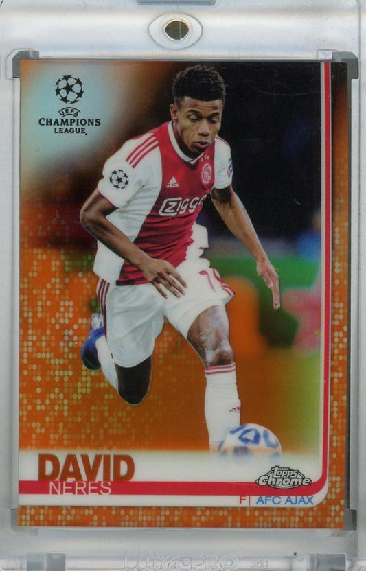 2018-19 Topps Chrome UEFA Champions League David Neres AFC Ajax Orange Parallel trading card 02/25 with minor stain on back
