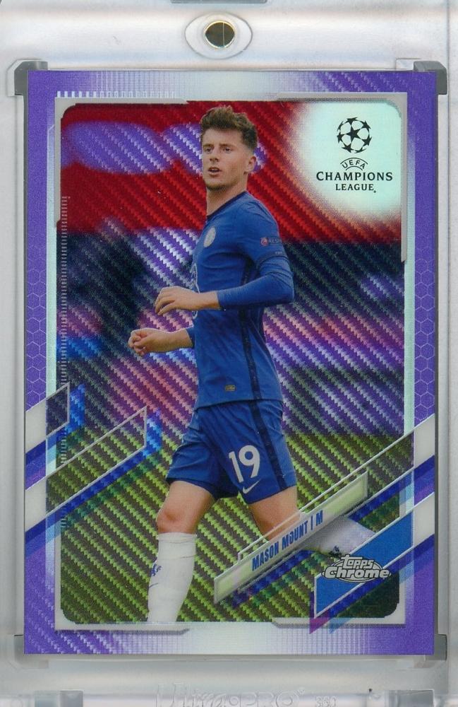 2020-21 Topps Chrome UEFA Champions League Chelsea FC Mason Mount Base Purple Carbon Fiber football trading card