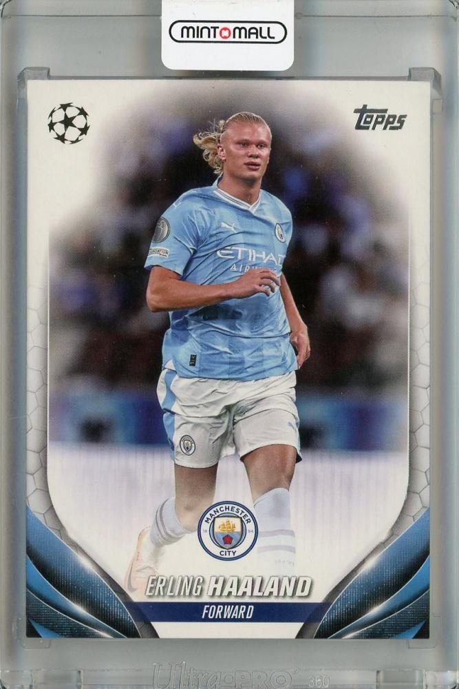 2023-24 Topps UEFA Club Competitions trading card featuring Erling Haaland #39 of Manchester City