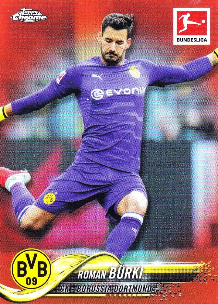 2018-19 Topps Chrome Bundesliga Borussia Dortmund Roman Burki Base Orange Parallel card numbered 17 of 25