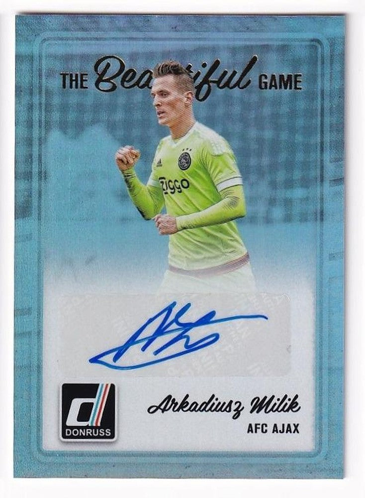 2016-17 PANINI Donruss The Beautiful Game Arkadiusz Milik autograph card with minor stain on back