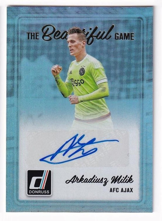 2016-17 PANINI Donruss The Beautiful Game Arkadiusz Milik autograph card with minor stain on back