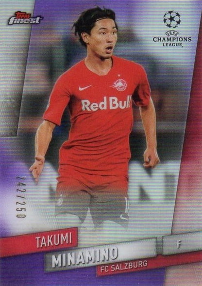 2019-20 Topps Champions League Finest trading card featuring Takumi Minamino, card number 42, serial 242 out of 250