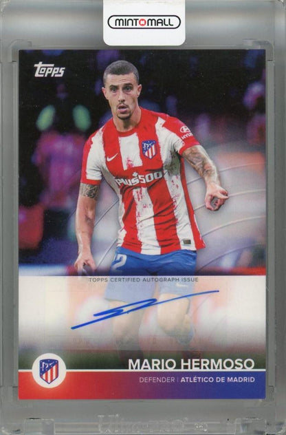 2021-22 Topps Atletico de Madrid Mario Hermoso autograph card with minor stain on back