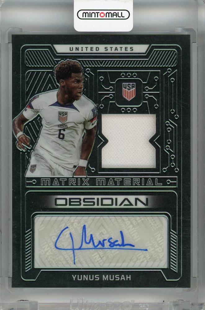 2022-23 Panini Obsidian Yunus Musah Matrix Material Autographs card #27 of 122 with autograph and minor wear
