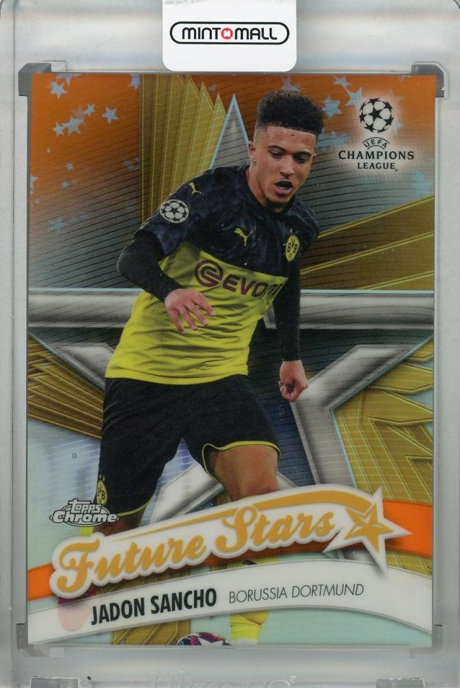 2019-20 Topps Chrome UEFA Champions League Jadon Sancho Borussia Dortmund Future Stars Orange card numbered 10 of 25