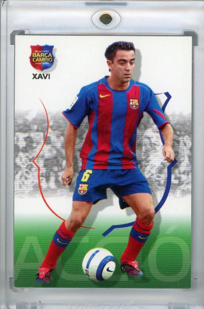2004 Mega Cracks trading card of Xavi from FC Barcelona, number 45, showing player image and team details