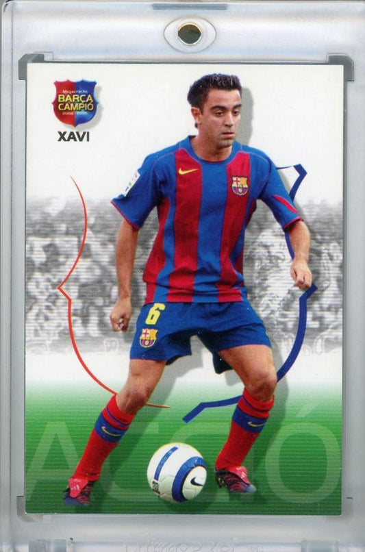 2004 Mega Cracks trading card of Xavi from FC Barcelona, number 45, showing player image and team details