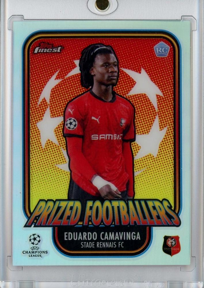 2020-21 Topps Finest UEFA Champions League Eduardo Camavinga Prized Footballers rookie trading card