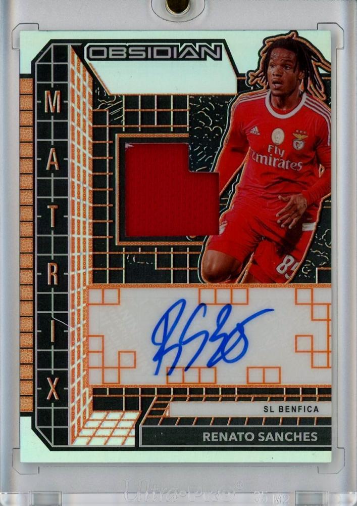 2020-21 Panini Obsidian Renato Sanches Matrix Material Autographs Electric Etch Orange card number 39 of 50