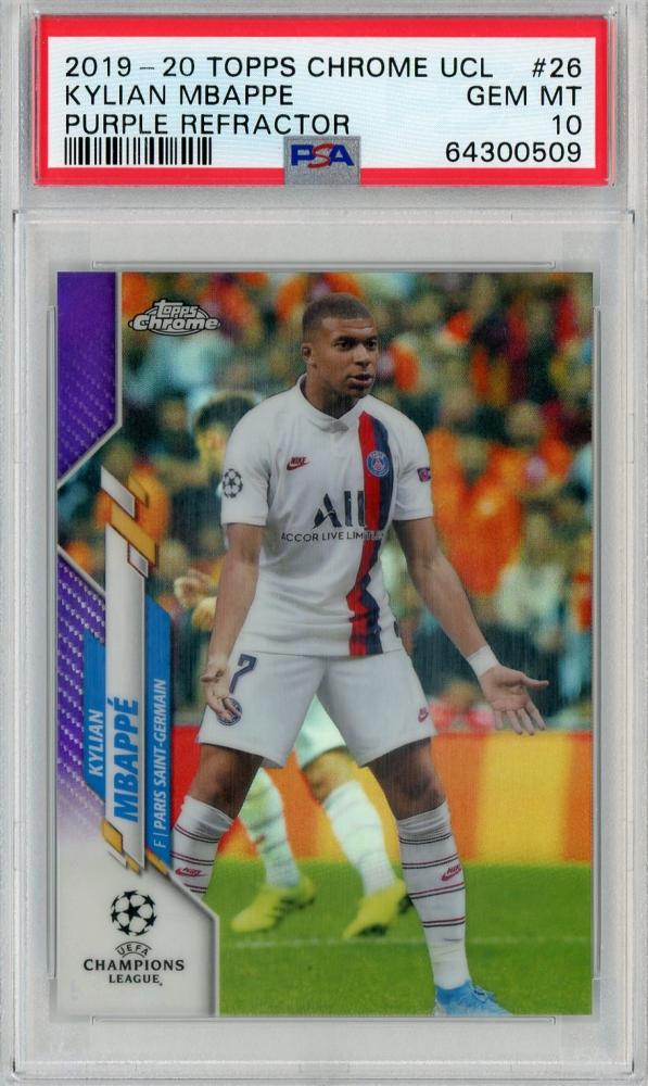 2019-20 Topps Chrome UEFA Champions League Paris Saint-Germain Kylian Mbappe Base Purple card graded PSA 10