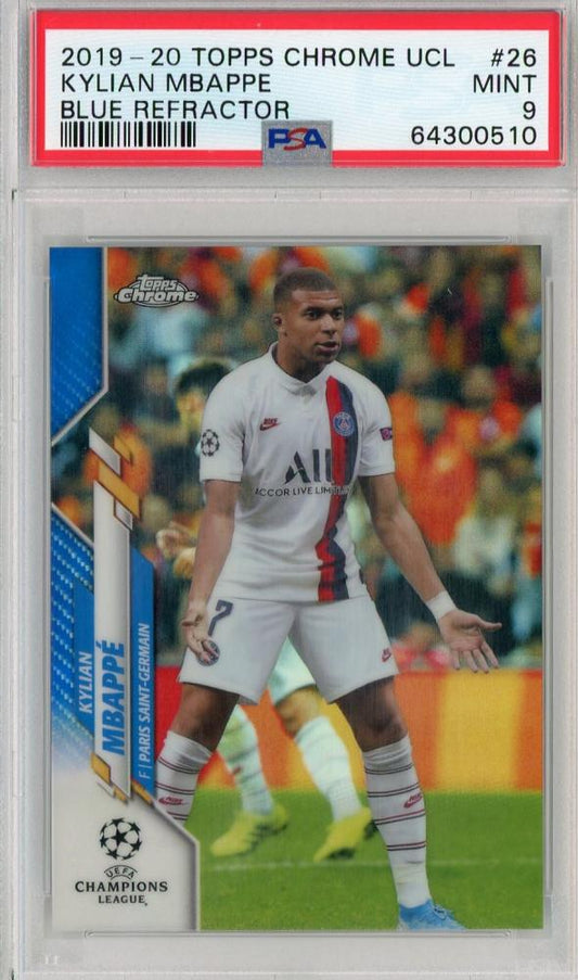 2019-20 Topps Chrome UEFA Champions League Kylian Mbappe Paris Saint-Germain Base Blue PSA 9 card 110 of 150