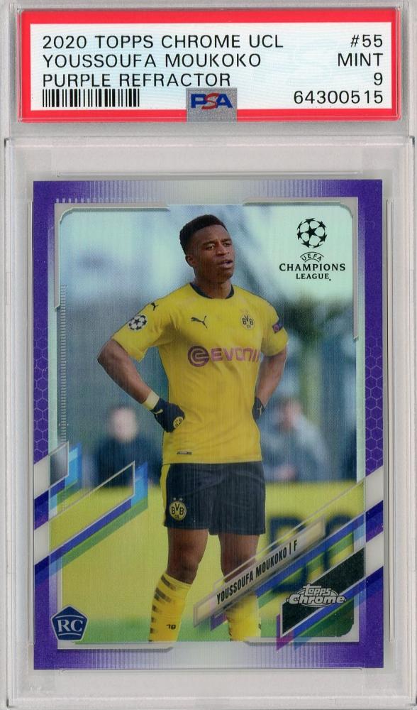 2020-21 Topps Chrome UEFA Champions League Borussia Dortmund Youssoufa Moukoko Purple Base PSA 9 card 235 out of 250