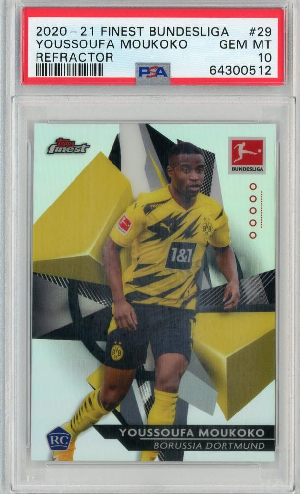 2020-21 Topps Finest Bundesliga Borussia Dortmund Youssoufa Moukoko base refractor rookie card PSA 10
