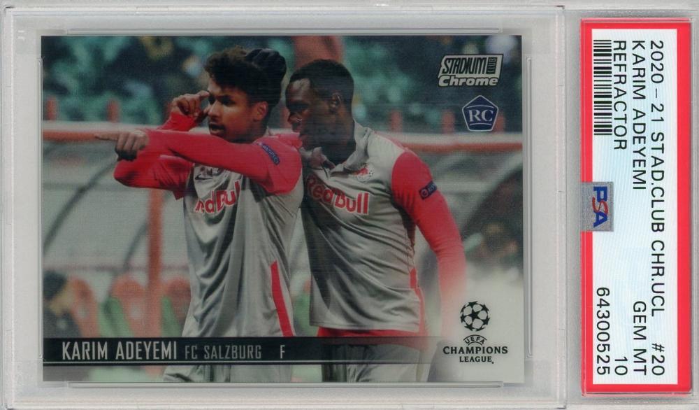 2020-21 Topps Stadium Club Chrome UEFA Champions League Karim Adeyemi FC Salzburg Base Refractor PSA 10 RC card