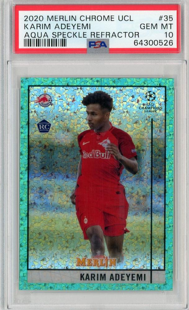 2020-21 Topps Merlin Chrome UEFA Champions League Karim Adeyemi Base Aqua Speckle PSA 10 card