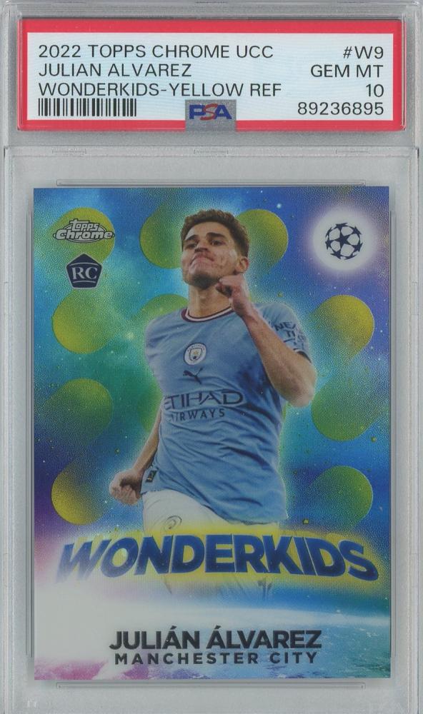 2022 Topps Chrome UCC Julian Alvarez Rookie Card Yellow Refractor PSA10 Wonderkids #W9075/125 Manchester City