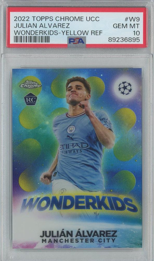 2022 Topps Chrome UCC Julian Alvarez Rookie Card Yellow Refractor PSA10 Wonderkids #W9075/125 Manchester City