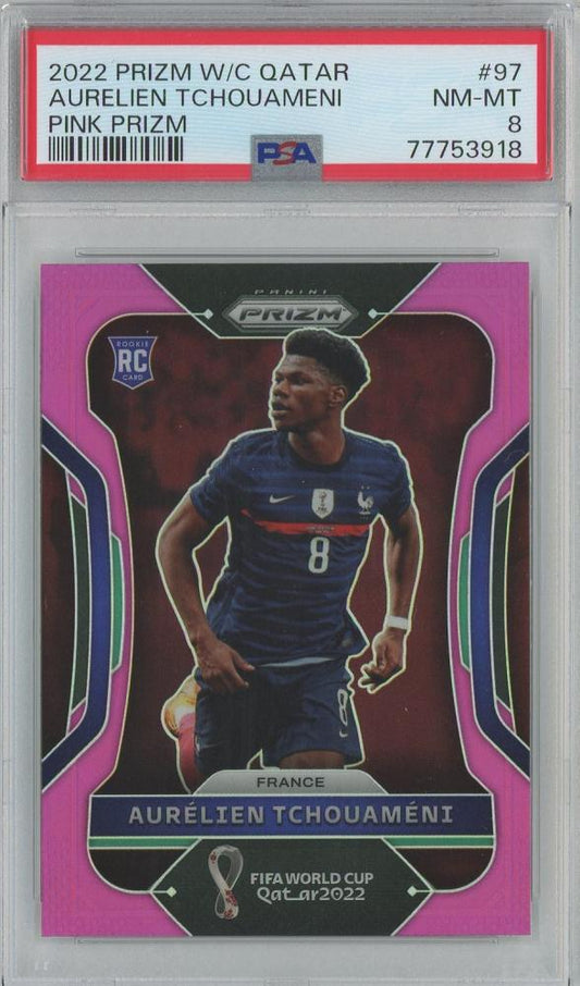 2022 Prizm World Cup Qatar Aurelien Tchouameni Rookie Card Pink Prizm #97PSA8 France