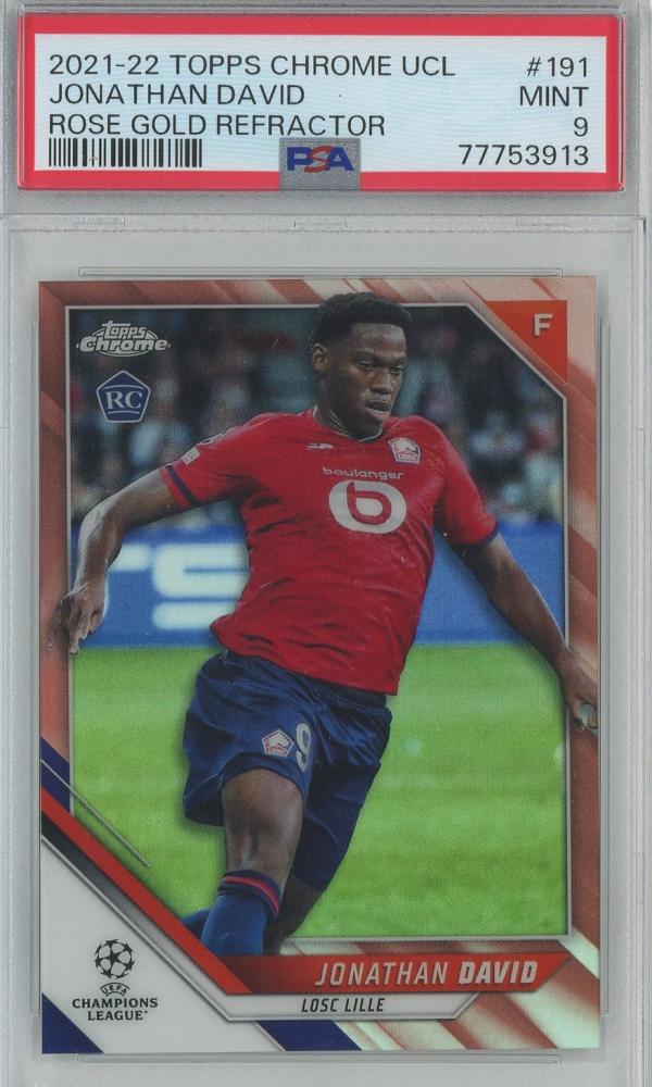 2021-22 Topps Chrome UCL Jonathan Davio Rookie Card Rose Gold Refractor graded PSA9