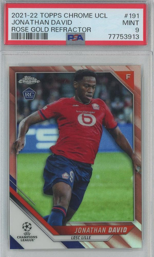2021-22 Topps Chrome UCL Jonathan Davio Rookie Card Rose Gold Refractor graded PSA9