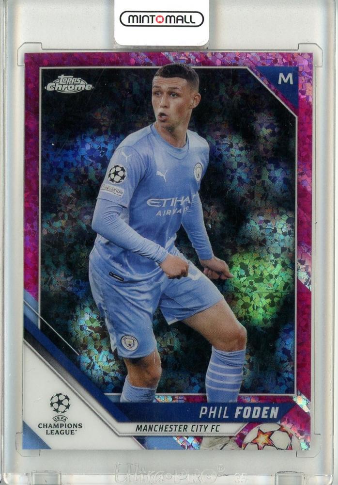 2021-22 Topps Chrome UEFA Champions League Phil Foden Pink Mini Diamond Refractor card number 004 of 175