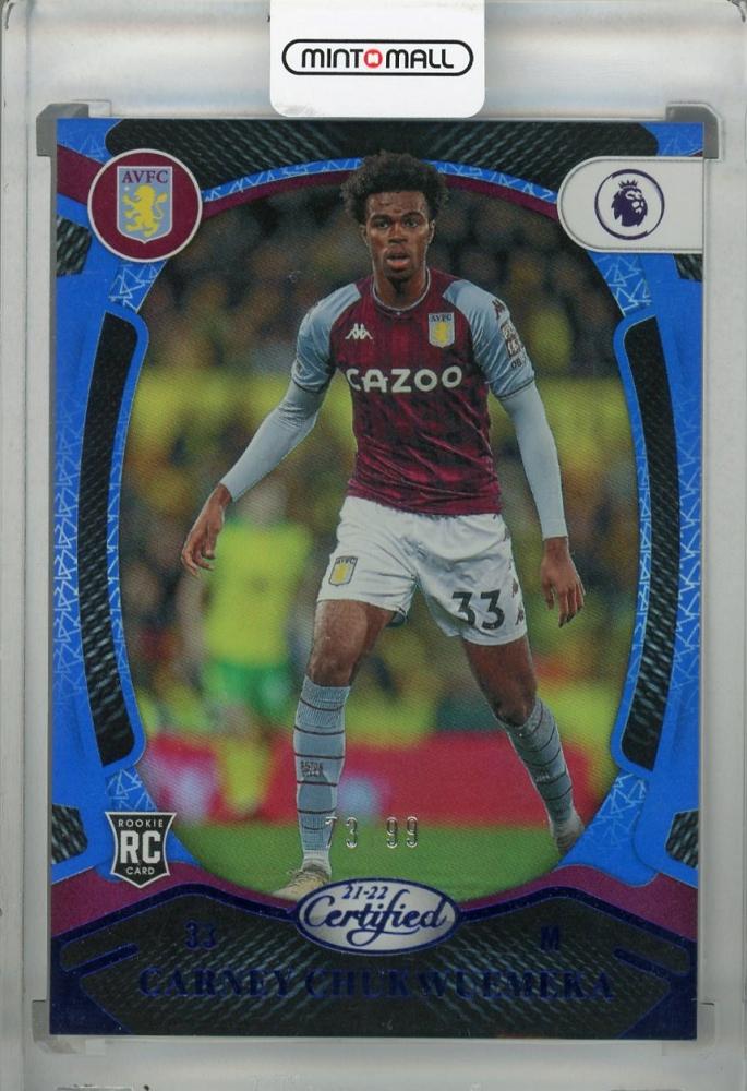 2021-22 Panini Chronicles Aston Villa Carney Chukwuemeka Certified Premier League Mirror Blue card serial 73/99