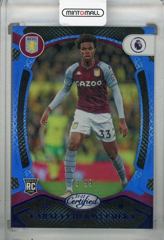 2021-22 Panini Chronicles Aston Villa Carney Chukwuemeka Certified Premier League Mirror Blue card serial 73/99