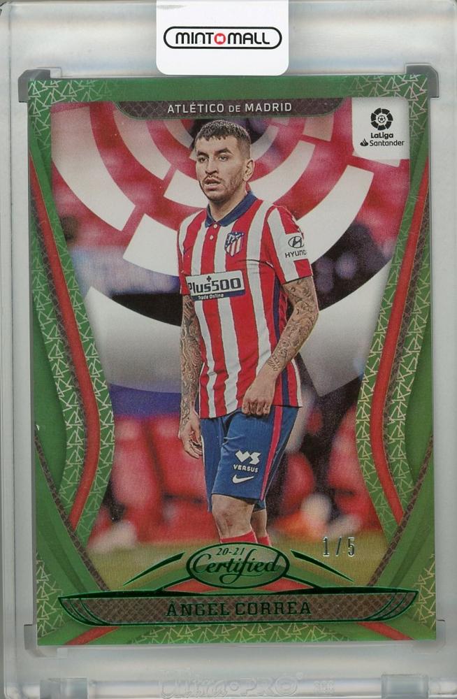 2020-21 Panini Chronicles Angel Correa Atletico de Madrid Certified La Liga Mirror Green trading card numbered 1 of 5
