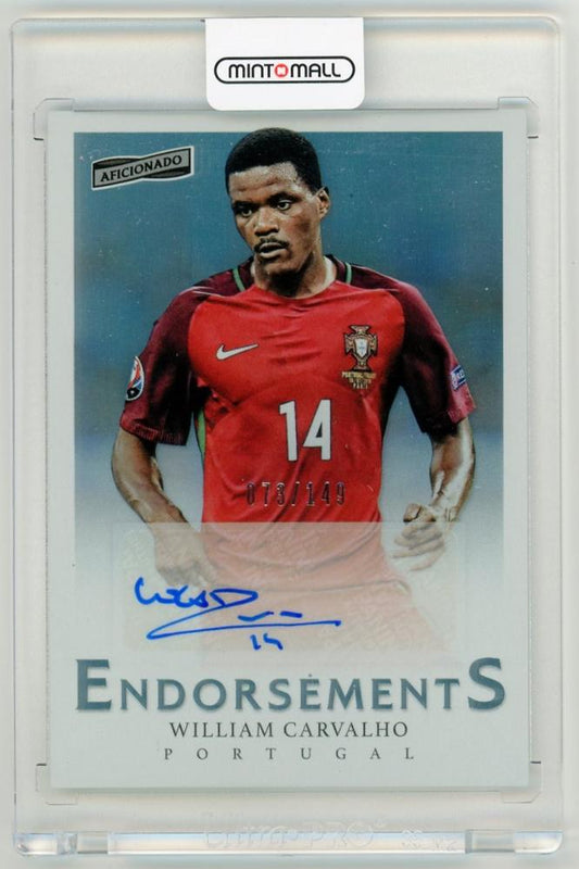 2016-17 PANINI Aficionado Endorsements Autograph trading card of William Carvalho numbered 73 out of 149