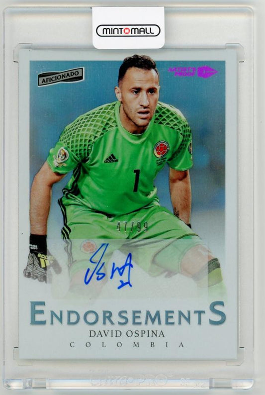 2016-17 PANINI Aficionado Endorsements Autographs Artist’s Proof Red Parallel card of David Ospina numbered 47 of 99