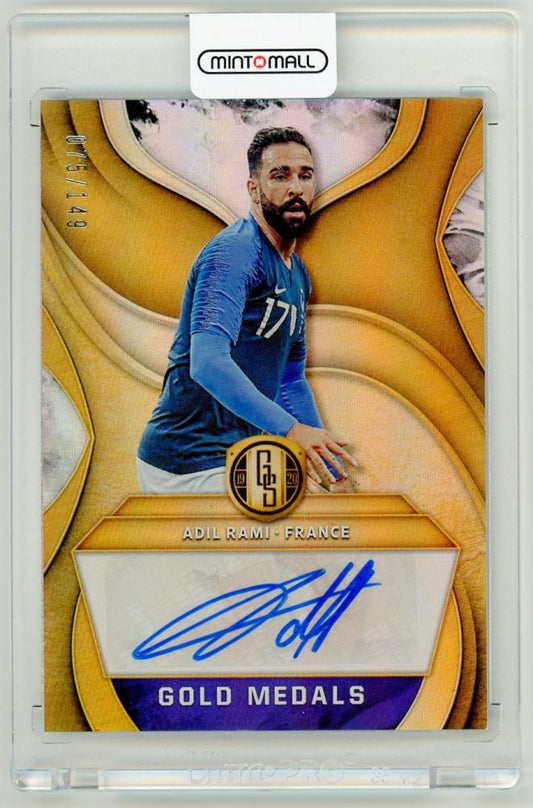 2019-20 Panini Gold Standard Gold Medals Autograph card of Adil Rami numbered 75 out of 149 from France