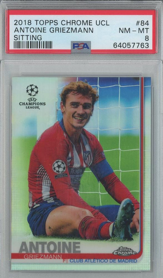 2018 Topps Chrome UCL Antoine Griezmann Sitting #84PSA8 Atletico de Madrid trading card graded PSA8