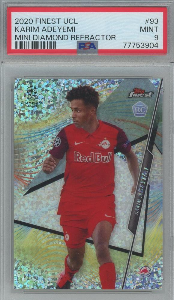 2020 Finest UCL Karim Adeyemi RC Mini Diamond Refractor card graded PSA9 with serial number 122 out of 125