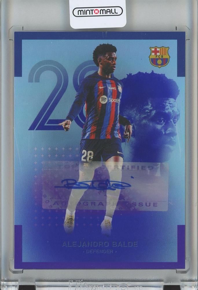 2022-23 Topps FC Barcelona Team Set Alejandro Balde Refractor Autograph card numbered 03 out of 15 with minor stain on back