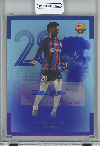 2022-23 Topps FC Barcelona Team Set Alejandro Balde Refractor Autograph card numbered 03 out of 15 with minor stain on back