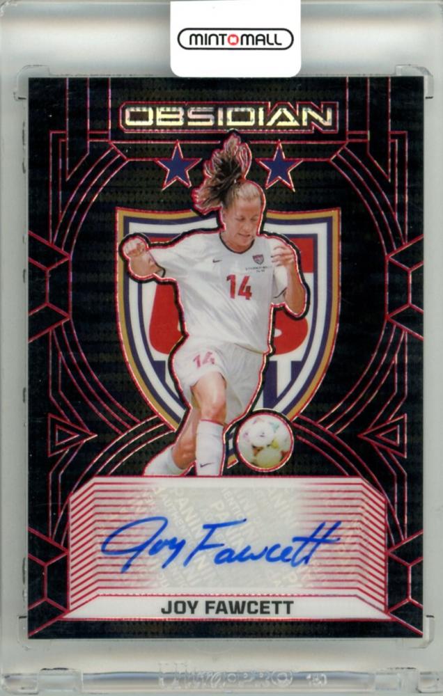 2024-25 Panini Obsidian Soccer card featuring Joy Fawcett #99-JOY Electric Etch Red Pulsar Parallel