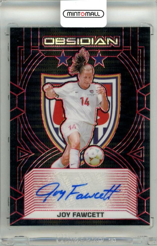 2024-25 Panini Obsidian Soccer card featuring Joy Fawcett #99-JOY Electric Etch Red Pulsar Parallel