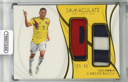 2018-19 Panini Immaculate Collection Carlos Bacca Jumbo Dual Patches collectible card numbered 05 out of 40 with minor back stain