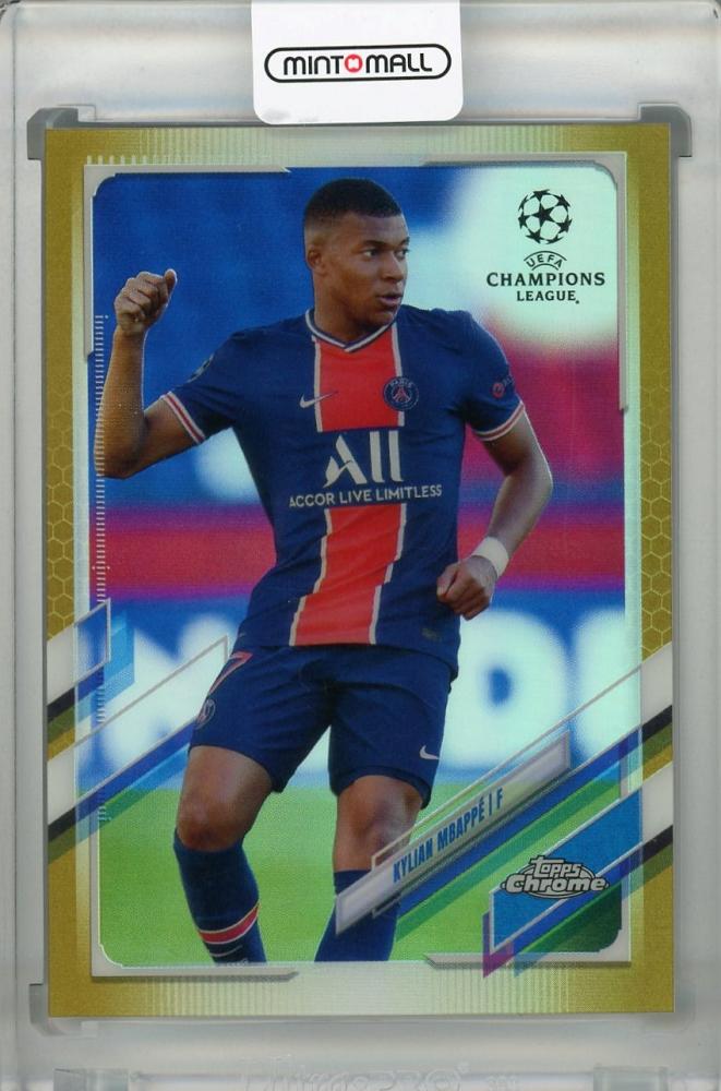 2020-21 Topps Chrome UEFA Champions League Kylian Mbappe Base Gold Parallel card serial 46 of 50