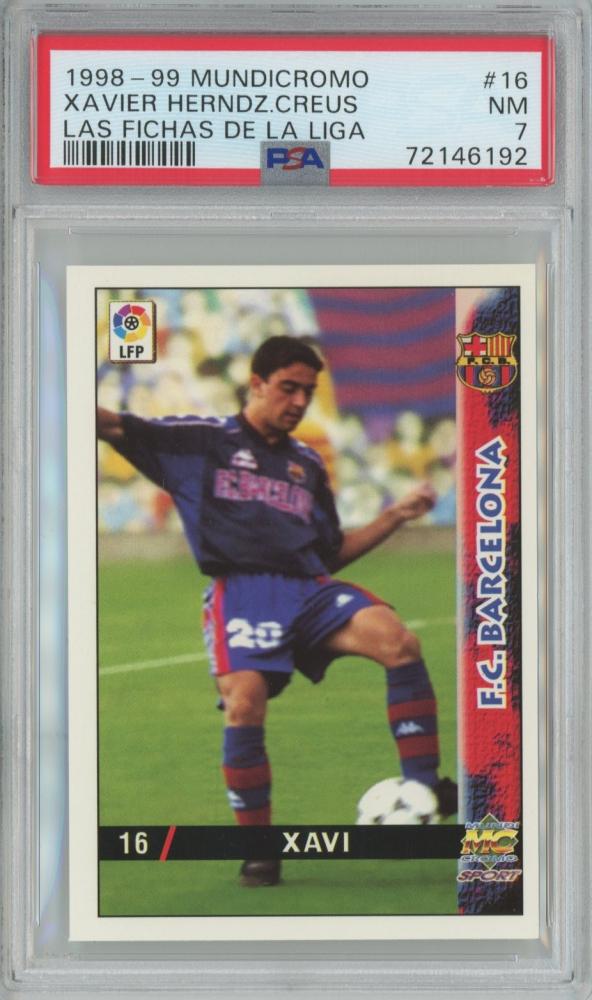 1998-99 Mundicromo Liga trading card of Xavier Hernandez Creus FC Barcelona graded PSA7