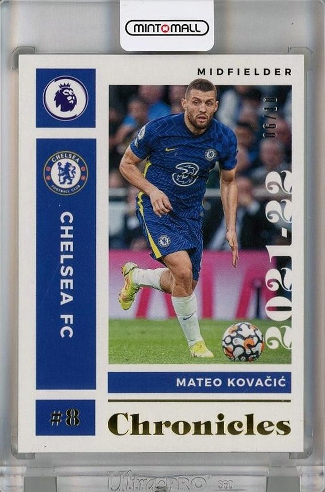 2021-22 Panini Chronicles Mateo Kovacic Premier League Gold #8 trading card with minor back stain