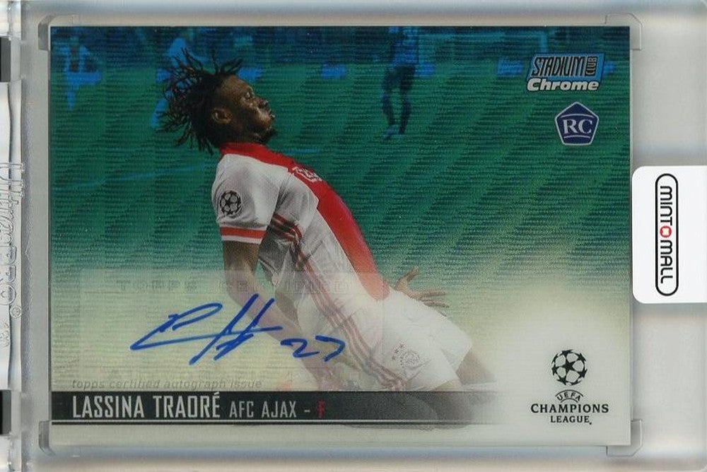 2020-21 Topps Stadium Club Chrome UEFA Champions League Lassina Traore Autograph Blue Wave Refractors RC card #CALT25/75