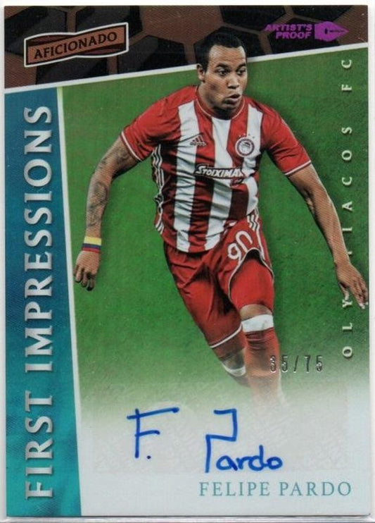 2017 PANINI Aficionado Artist’s Proof Red Parallel autograph card featuring Felipe Pardo numbered 35 out of 75