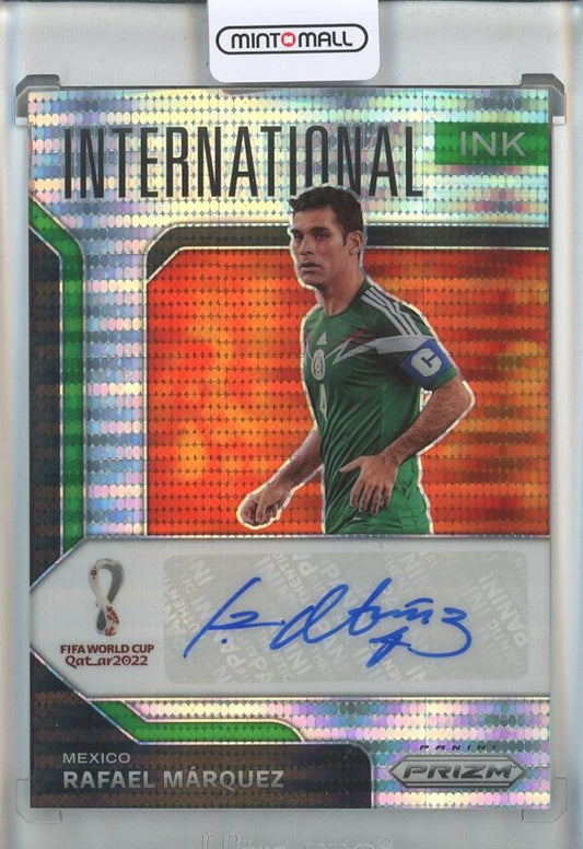 2022 Panini Prizm World Cup Soccer card featuring Rafael Marquez with INK autograph for Mexico