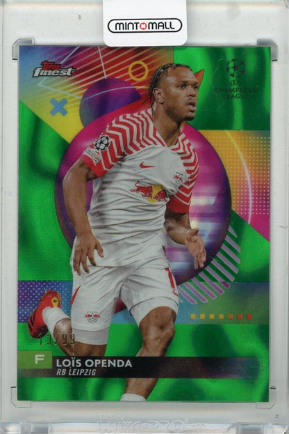 2023-24 TOPPS Finest UEFA Club Competitions Lois Openda Green Lava Refractors trading card number 7213 of 99 featuring RB Leipzig