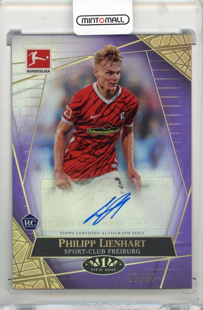 2021-22 TOPPS Tier One Bundesliga Philipp Lienhart The Wall Autographs Purple card #TWAPL07/50 SC Freiburg