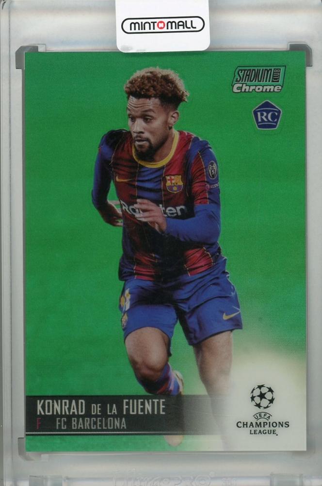 2020-21 Topps Stadium Club Chrome UEFA Champions League FC Barcelona Konrad de la Fuente Base Green parallel card number 58/99